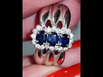 1.03Ctw A dazzling engagement ring with three oval blue sapphires-JEWELBUYS
