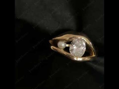 3.0ct Pearl And Oval Cut White Sapphire Creative Engagement Ring-JEWELBUYS