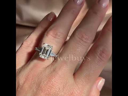 4.63ctw Emerald Cut Three Stones Vintage White Sapphire Engagement Ring-JEWELBUYS
