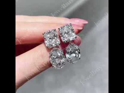8.0ctw Radiant and Oval Cut Double Stone Drop Earrings-JEWELBUYS