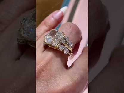 6.12Ctw Cushion cut and pear-shaped sapphire engagement ring-JEWELBUYS