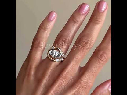 5ct East-West Marquise with Double Stacked Diamond Ring - JEWELBUYS