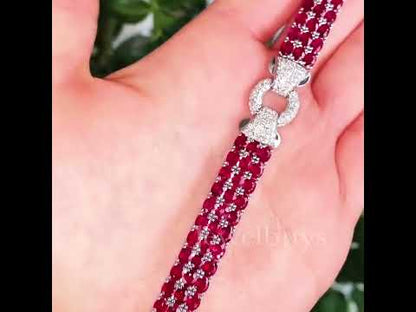 Vintage 33ctw Oval & Round Cut Ruby Sapphire Pave Set Bracelet-JEWELBUYS