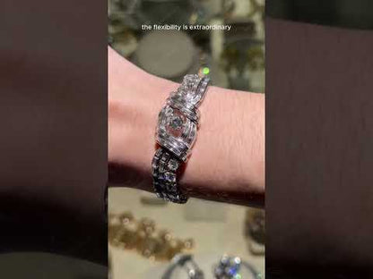 6.2Ctw Round and baguette sapphire bracelet with smooth geometric design-JEWELBUYS