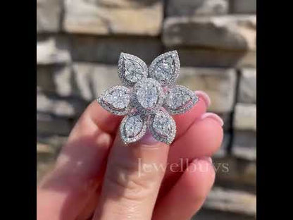 Flower-shaped 4ctw Round & Pear Cut White Sapphire Women's Engagement Ring in Silver-JEWELBUYS