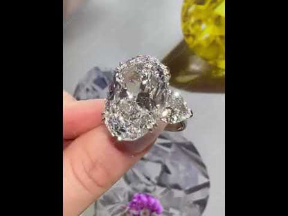 8.85Ctw Oval Heart-Shaped Three Sapphire Engagement Ring-JEWELBUYS