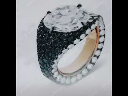 6.36Ct Cushion Cut Black Spinel and White Sapphire Ring-JEWELBUYS