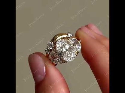 5.0Ctw Oval Center Stone Three Stone Personalized Stacking Ring-JEWELBUYS