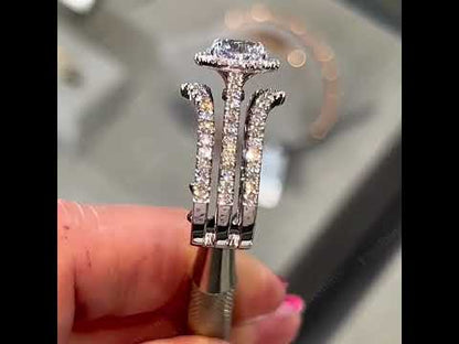 4.0Ctw Round Cut White Sapphire Three Ring Engagement Ring-JEWELBUYS