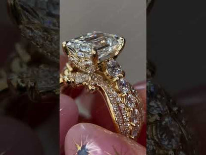 4.0Ctw Brilliant Emerald-Cut Sapphire Vintage Scroll Stacked Ring-JEWELBUYS