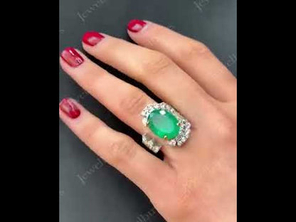 4.2ctw Oval Cut Emerald and Sapphire Open Ring-JEWELBUYS