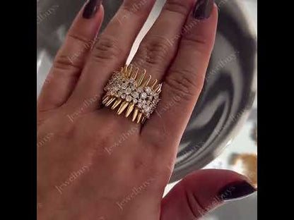 2.0Ctw Round Cut White Sapphire Spike Art Ring-JEWELBUYS