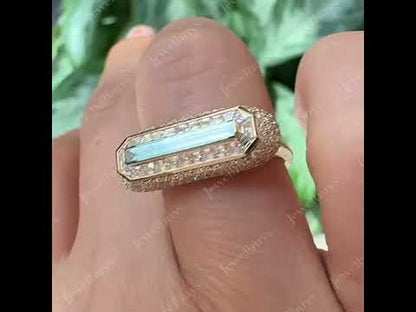 4.0Ctw Delicate Elongated Baguette Fancy Blue Sapphire Ring-JEWELBUYS