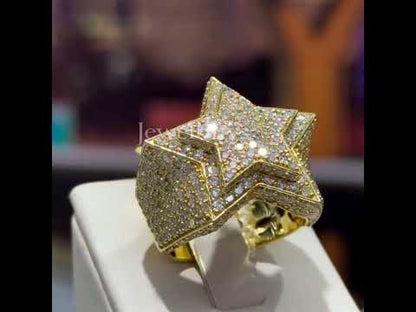 4ct Round Cut White Sapphire Gold Star Ring-JEWELBUYS