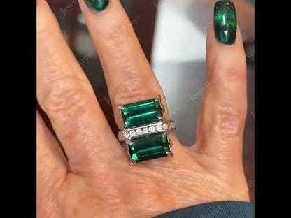 5ctw Emerald Cut Green Tourmaline Double Stone Interesting Ring-JEWELBUYS