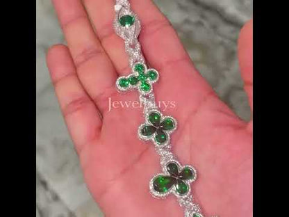 40ctw Men's Multi-Cut Emerald Clover&Cross Design Bracelet -JEWELBUYS