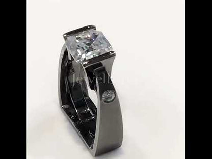 4.0ct Asscher Cut Modern Style White Sapphire Black Gold Engagement Ring-JEWELBUYS