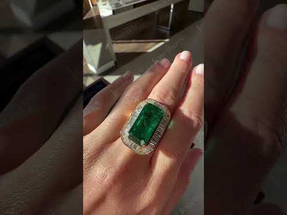 14.55Ctw Brilliant Rectangular Emerald and Sapphire Ring-JEWELBUYS