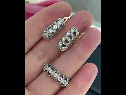 Classic style exquisite design white sapphire ring and earrings- JEWELBUYS