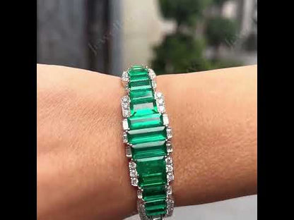 24.28Ctw Conical Colombian Emerald and Sapphire Bracelet-JEWELBUYS