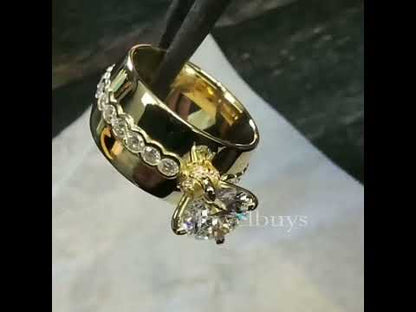 4ct Classic Round Cut White Sapphire Wide Engagement Ring in Gold-JEWELBUYS