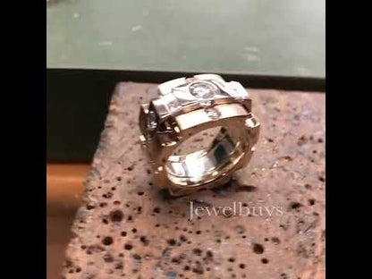 Square 3ct Round Cut White Sapphire Wide Band Women's Ring in Rose Gold-JEWELBUYS