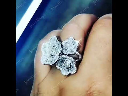 4.39ctw Baguette and Round Sapphire Flower Ring-JEWELBUYS