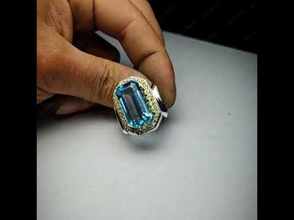 11ct Octagon Cut Aquamarine S925 Sterling Silver Ring-JEWELBUYS