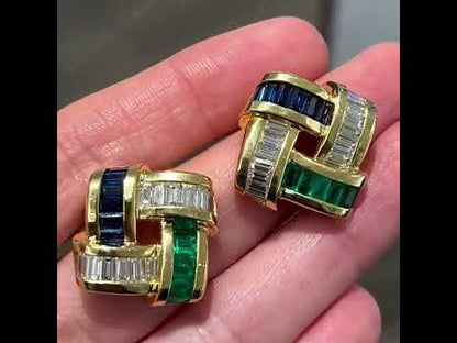 4ctw Baguette Cut Blue and Green Sapphire Braided Earrings-JEWELBUYS