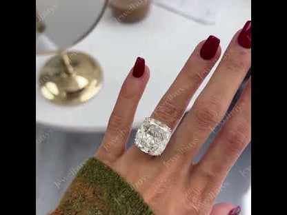 13.6Ct Cushion Cut Single Stone Personalized White Sapphire Engagement Ring-JEWELBUYS
