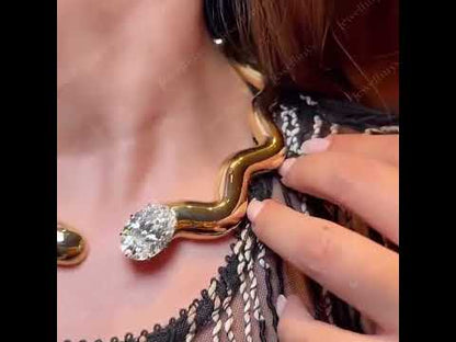 19Ct Oval&Round Sapphire Wave Necklace-JEWELBUYS