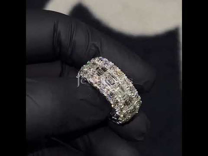 3ct Emerald & Round Cut White Sapphire Eternity Wide Band in Silver-JEWELBUYS