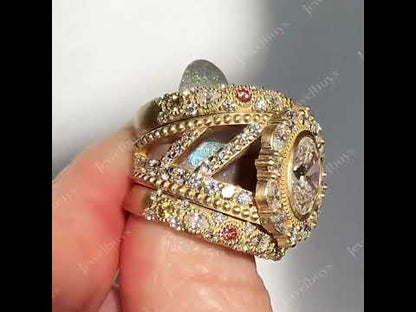 3.6Ctw Oval Cut White Sapphire and Pink Morganite Art Engagement Ring-JEWELBUYS