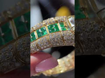 20Ctw Elegant and Dazzling Cushion-Shaped Fancy Yellow Emerald and Sapphire Bangle-JEWELBUYS