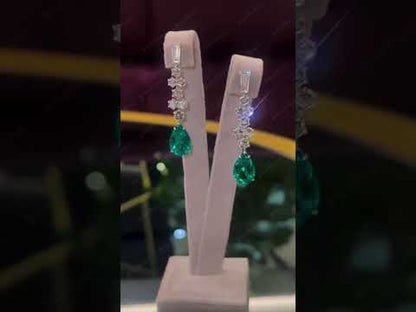 6.0Ctw pear-shaped emerald and hexagonal sapphire geometric design pendant earrings-JEWELBUYS