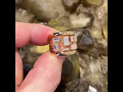 4.18ctw Rose Gold Baguette Sapphire Wide Ring-JEWELBUYS