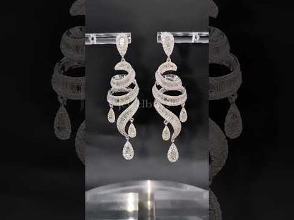 5.7ctw Baguette Cut White Sapphire Beryl Dangle Earrings-JEWELBUYS