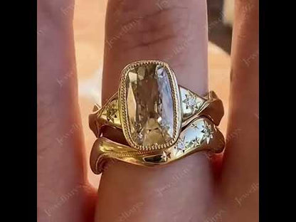6.2ctw Elongated Cushion Cut Vintage Style White Sapphire Engagement Ring Set-JEWELBUYS