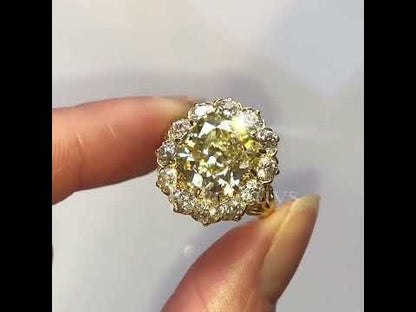 7.8ctw Light Yellow Old Cut Cushion Cut Gemstone Cluster Setting Ring-JEWELBUYS