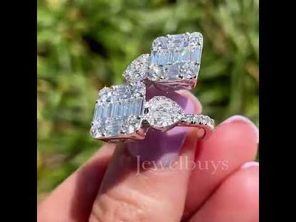 Stylish Heart & Square Shaped 2ctw Round & Baguette Cut White Sapphire Women's Engagement Ring in Silver-JEWELBUYS