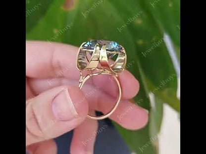 14.43Ct Round Cut Aquamarine Sapphire Vintage Ring-JEWELBUYS