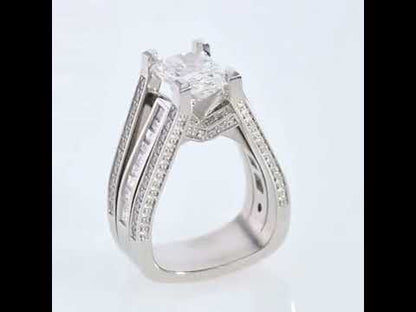 5.01ct Radiant Cut Triple Row White Sapphire Engagement Ring-JEWELBUYS