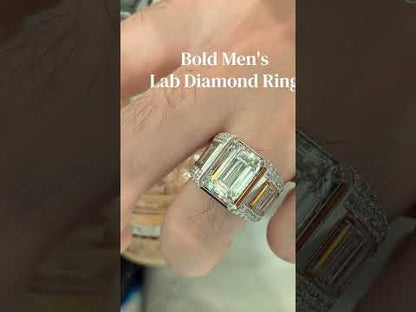 10Ctw Emerald-Cut Luxury Sapphire Wide Ring for Men-JEWELBUYS