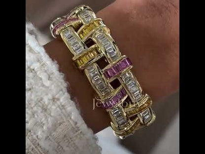 Art Deco 26.3ctw Emerald Cut Pink & Yellow Gemstone Bracelet-JEWELBUYS