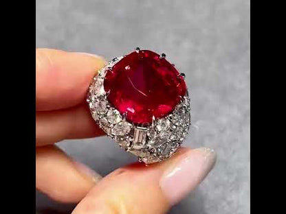 15.02 CTW Cushion Cut Ruby and White Sapphire Full Set Engagement Ring-JEWELBUYS