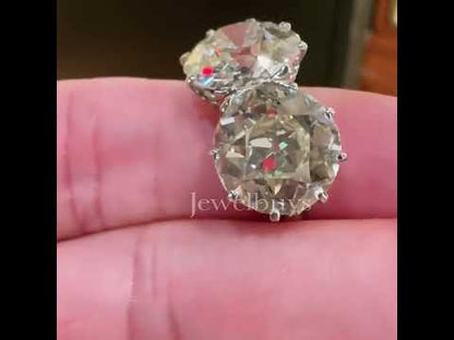 8ct Two old European Cut White Sapphires Women's Engagement Ring in Silver-JEWELBUYS