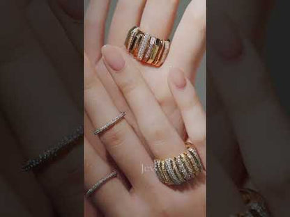 3ct Round Cut White Sapphire Pave on Band and Half Diamond Links Women's Ring in Gold-JEWELBUYS