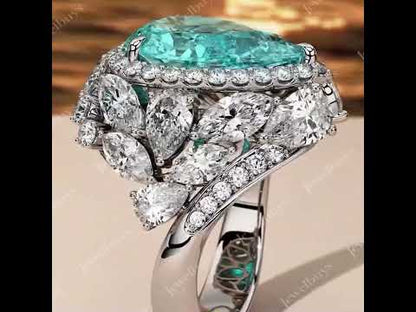 8.0Ctw Pear Cut Aquamarine Lab Sapphire Luxury Ring-JEWELBUYS