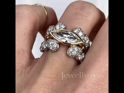 5 TCW Marquise Cut White Diamond Art Deco Ring - JEWELBUYS