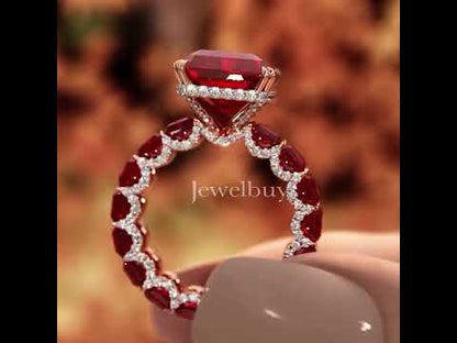 8ctw Under Halo Emerald Cut Ruby Sapphire Engagement Ring - JEWELBUYS